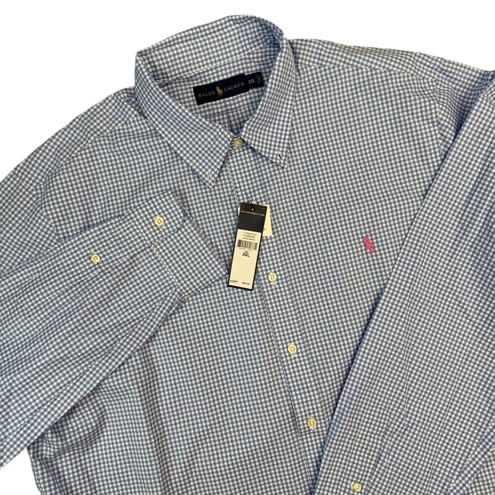 NWT Ralph Lauren Mens XXL Blue White‎ Gingham Shirt Pony Logo Long Sleeve Preppy